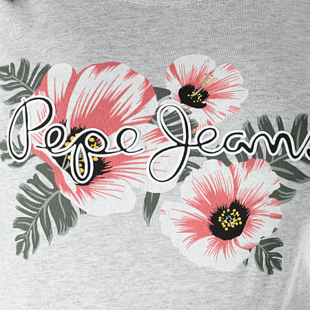 Pepe Jeans - Tee Shirt Femme Kaia Gris Chiné Floral
