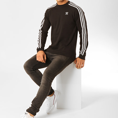 Adidas Originals - Tee Shirt Manches Longues Avec Bandes 3 Stripes DV1560 Noir Blanc