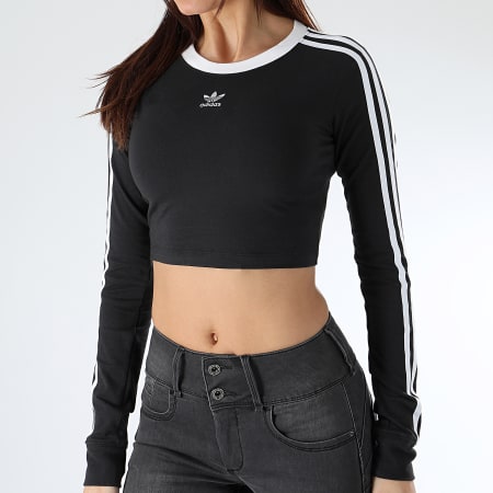 Adidas Originals - Tee Shirt Manches Longues Cropped Femme DU9722 Noir Blanc