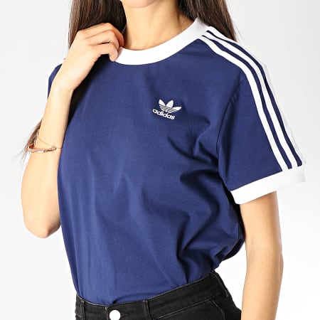Adidas Originals - Tee Shirt Femme 3 Stripes DV2592 Bleu Marine Blanc