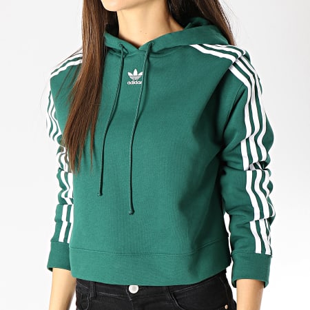 Adidas Originals - Sweat Capuche Femme Cropped DX2159 Vert Blanc