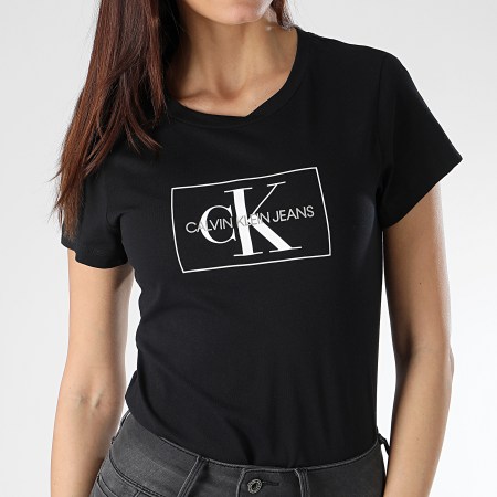 Calvin Klein - Tee Shirt Femme Outline Monogram 8604 Noir