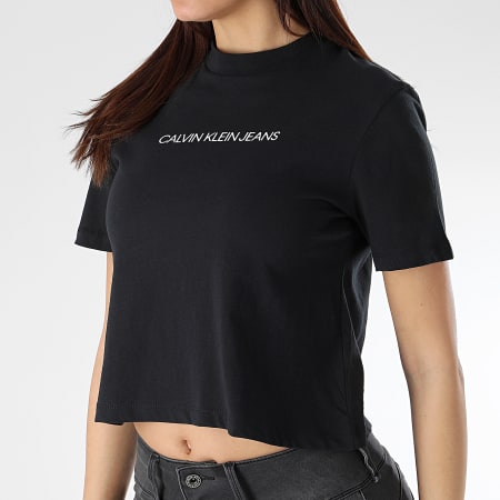Calvin Klein - Tee Shirt Crop Femme Shrunken Institution 0497 Noir