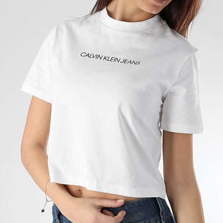 Calvin Klein - Tee Shirt Crop Femme Shrunken Institution 0497 Blanc
