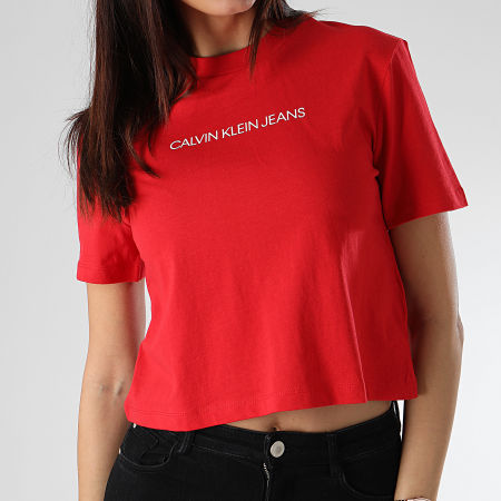Calvin Klein - Tee Shirt Crop Femme Shrunken Institution 0497 Rouge