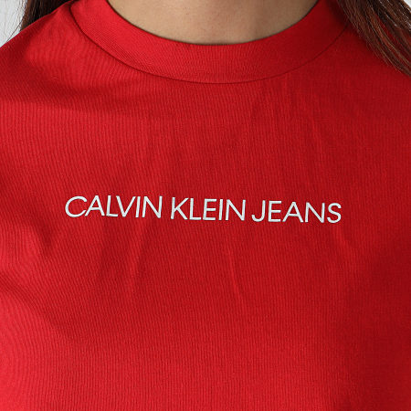 Calvin Klein - Tee Shirt Crop Femme Shrunken Institution 0497 Rouge