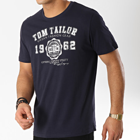 Tom Tailor - Tee Shirt Logo Bleu Marine Blanc