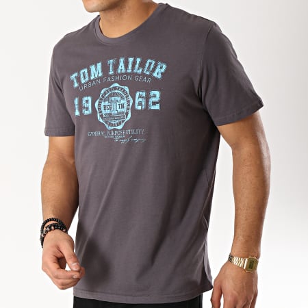Tom Tailor - Tee Shirt Logo Gris Anthracite Bleu Clair