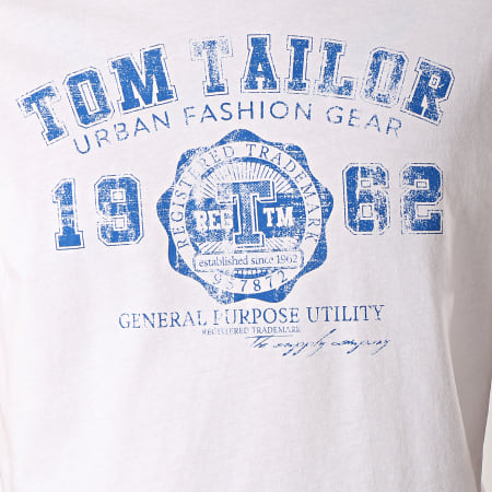 Tom Tailor - Tee Shirt Logo Blanc Bleu Ciel