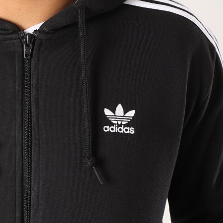 Adidas Originals - Sweat Zippé Capuche 3 Stripes DV1551 Noir Blanc