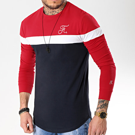 Final Club - Tee Shirt Manches Longues Tricolore Avec Broderie 165 Bleu Marine Blanc Rouge