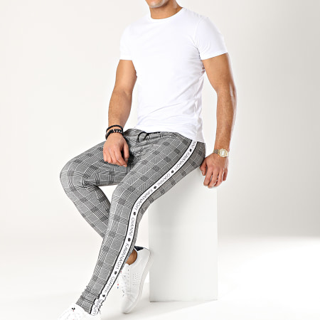 Gianni Kavanagh - Pantalon Carreaux Avec Bandes Checkered Gris Noir Blanc