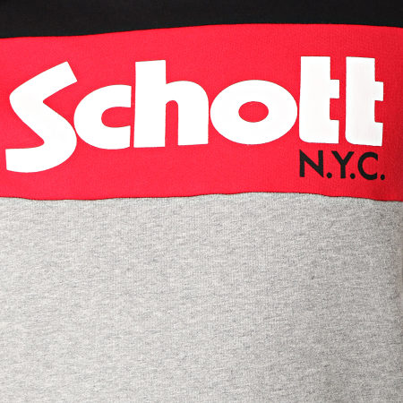 Schott NYC - Sweat Capuche Logo Hood Noir Gris Chiné Rouge