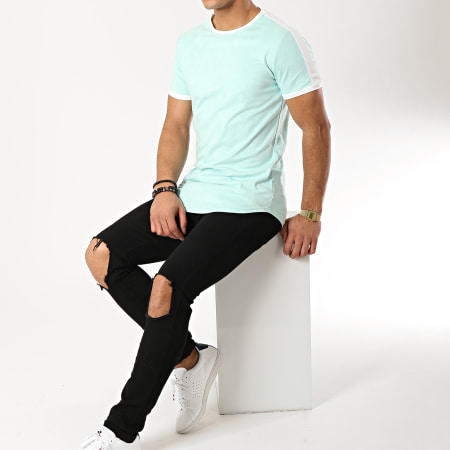 Terance Kole - Tee Shirt Oversize Suédine 98210 Bleu Turquoise Blanc