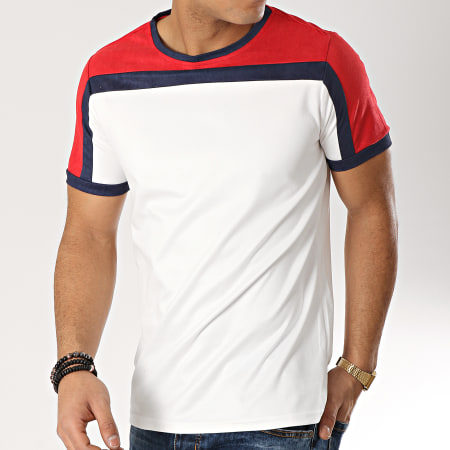 Terance Kole - Tee Shirt Suédine 98213 Blanc Bleu Marine Rouge