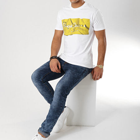 Pepe Jeans - Tee Shirt Raury Blanc Jaune