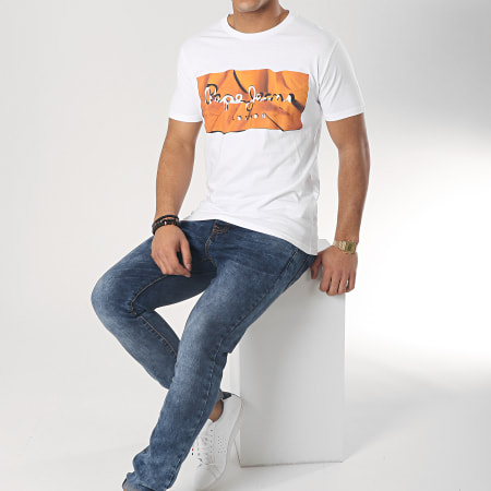 Pepe Jeans - Tee Shirt Raury Blanc Orange