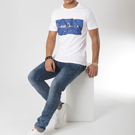 Pepe Jeans - Tee Shirt Raury Blanc Bleu Marine