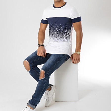 Terance Kole - Tee Shirt Oversize 98208-3 Blanc Bleu Marine