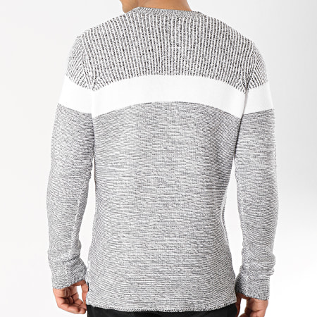 Only And Sons - Pull Avec Bande Lazlo 7 Gris Chiné Blanc