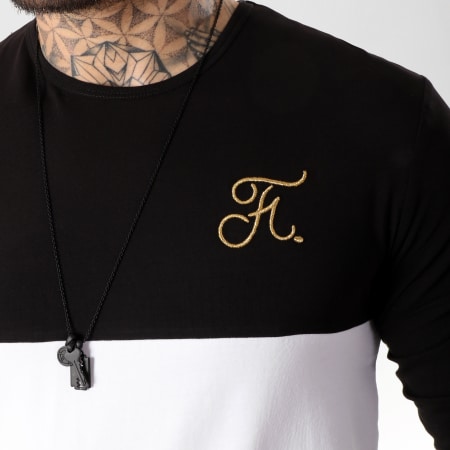 Final Club - Tee Shirt Manches Longues Oversize Gold Label Bicolore Avec Broderie Or 159 Blanc Noir