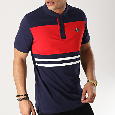 Jack And Jones - Polo Manches Courtes Stan Bleu Marine Rouge