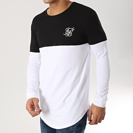 SikSilk - Tee Shirt Oversize Manches Longues 13794 Blanc Noir Argenté