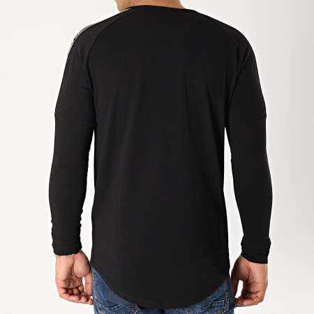 SikSilk - Tee Shirt Oversize Manches Longues Avec Bandes 14329 Noir Doré