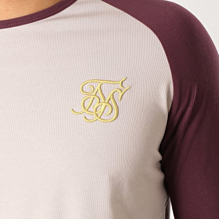 SikSilk - Tee Shirt Oversize Manches Longues 14335 Bordeaux Beige Doré