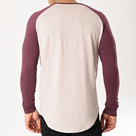 SikSilk - Tee Shirt Oversize Manches Longues 14335 Bordeaux Beige Doré