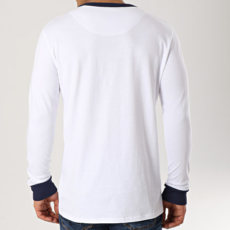 SikSilk - Tee Shirt Manches Longues Avec Bandes 14314 Blanc Bleu Marine