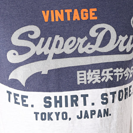 Superdry - Tee Shirt Shop Tri Panel Bleu Marine Gris Chiné