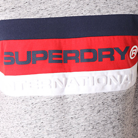 Superdry - Tee Shirt Trophy Gris Chiné Bleu Marine Rouge Blanc