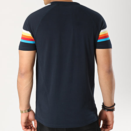 Superdry - Tee Shirt Orange Label Engineered Stripe Bleu Marine