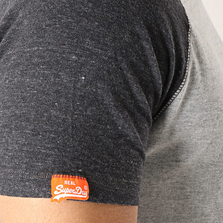 Superdry - Tee Shirt Orange Label Baseball Gris Chiné Gris Anthracite