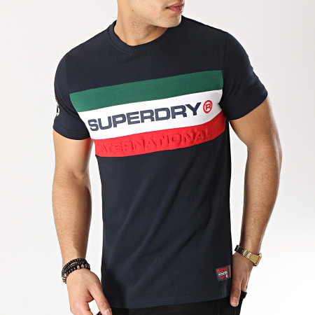 Superdry - Tee Shirt Trophy Bleu Marine Vert Blanc Rouge