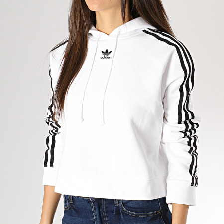 Adidas Originals - Sweat Capuche Crop Femme DX2321 Blanc Noir 