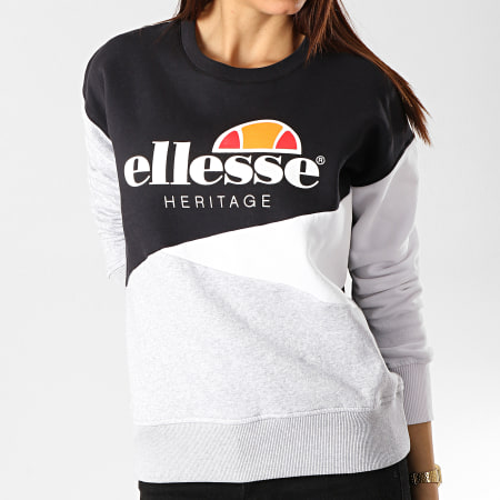 Ellesse - Sweat Crewneck Femme Tricolore 1076N Noir Gris Chiné Blanc 