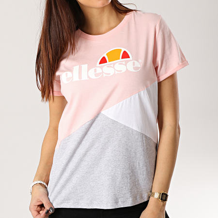 Ellesse - Tee Shirt Femme Tricolore 1074N Rose Gris Chiné Blanc