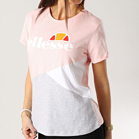 Ellesse - Tee Shirt Femme Tricolore 1074N Rose Gris Chiné Blanc