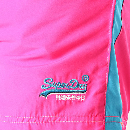 Superdry - Short De Bain Beach Volley A Bandes Rose Bleu Clair