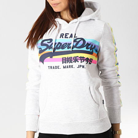 Superdry - Sweat Capuche Femme Avec Bandes Logo Retro Rainbow G20123TT Gris Chiné
