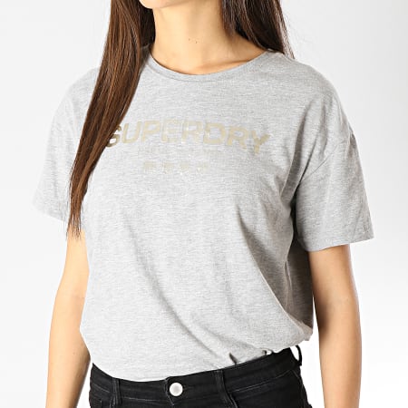 Superdry - Tee Shirt Femme Premium Bande Luxe G10661YT Gris Chiné Doré