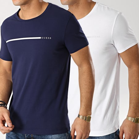 Guess - Lot De 2 Tee Shirts U92G10JR00A Blanc Bleu Marine