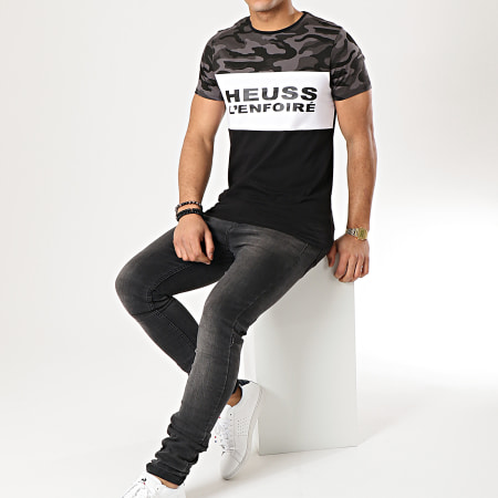 Heuss L'Enfoiré - Tee Shirt Logo Tricolore Camo Noir Blanc