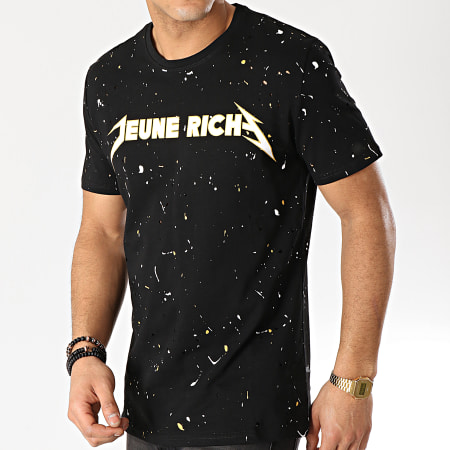 Jeune Riche - Tee Shirt Destroy Roock Noir Blanc Doré