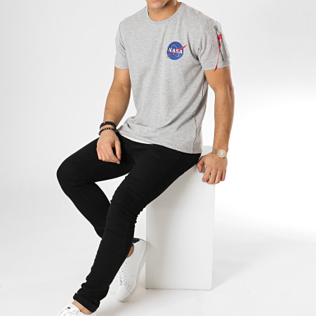 Alpha Industries - Tee Shirt Poche Bomber NASA Gris Chiné