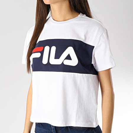Fila - Tee Shirt Crop Femme Allison 682125 Blanc Bleu Marine