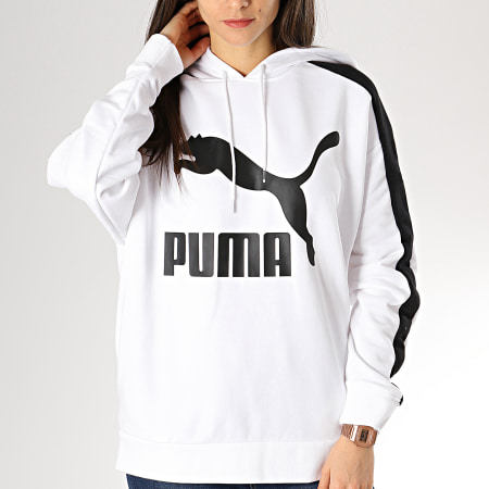 Puma - Sweat Capuche Femme Classic Logo T7 578032 Blanc Noir 