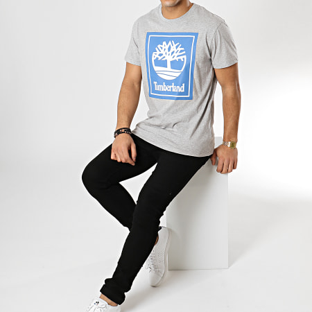 Timberland - Tee Shirt Stack Logo A1OA2 Gris Chiné Bleu Clair